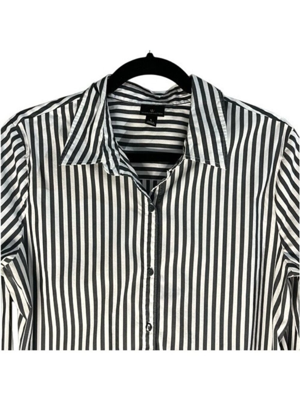 Worthington Button Up Collared Cuffed Long Sleeve Shirt Black White Striped (L) - Picture 14 of 16